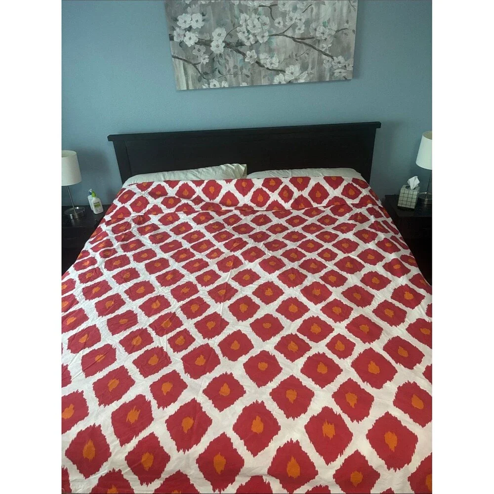 Pottery Barn Red and Orange Geometric 100% Organic Cotton Duvet Cover KING Size